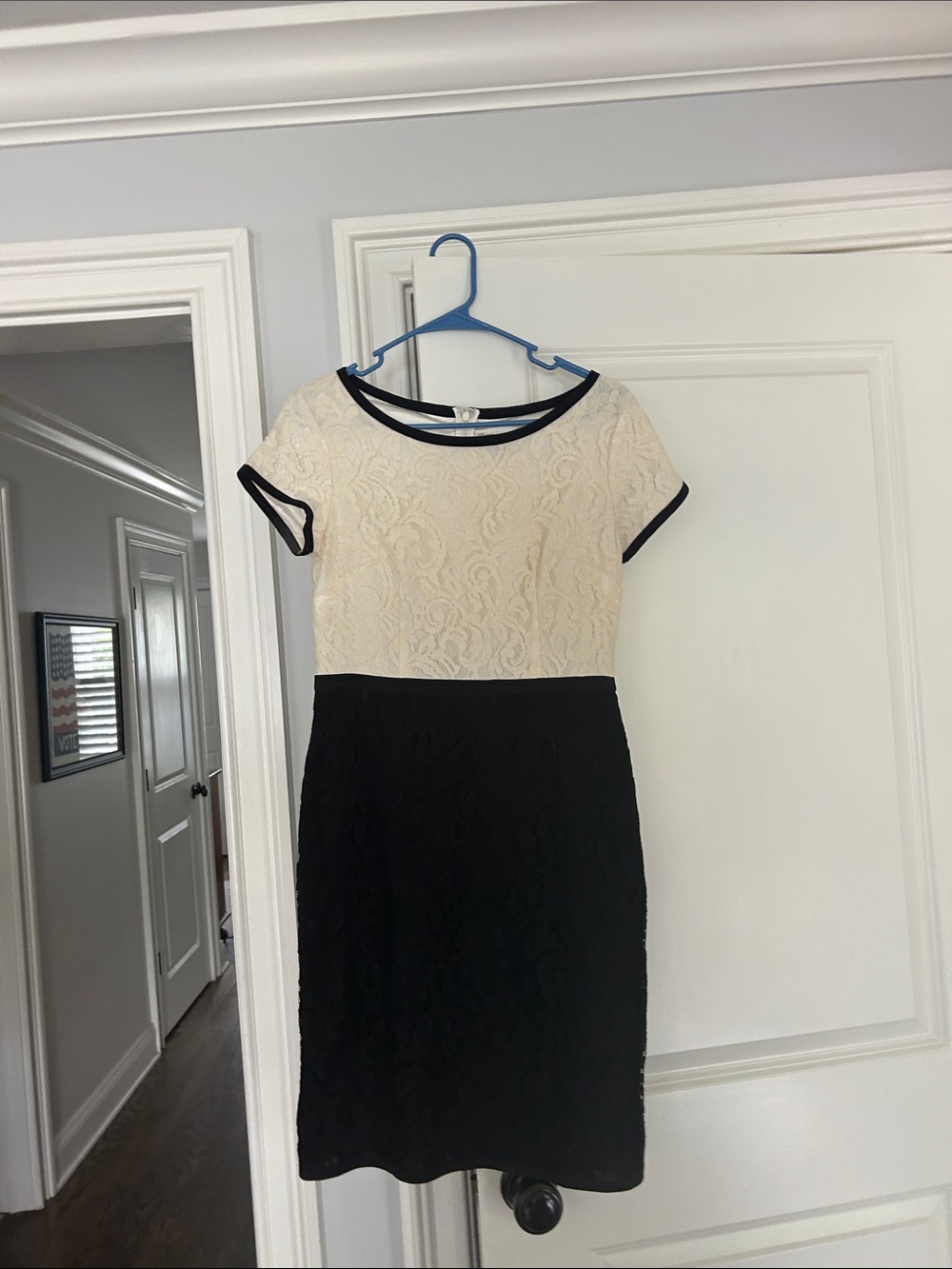 Ann Taylor Two-Tone Lace Sheath Dress in Cream and Black